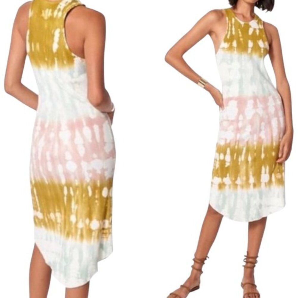 Young Fabulous & Broke Dress Tie Dye Midi Tank Racerback Cotton Ribbed Raw Hem M